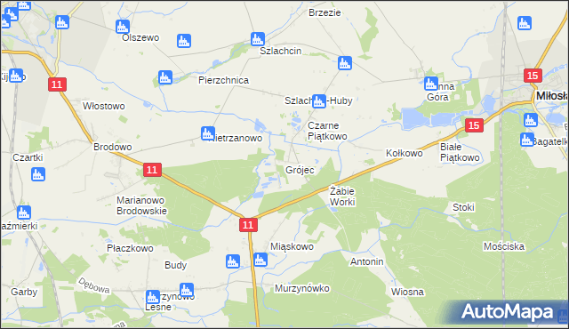 mapa Grójec gmina Środa Wielkopolska, Grójec gmina Środa Wielkopolska na mapie Targeo