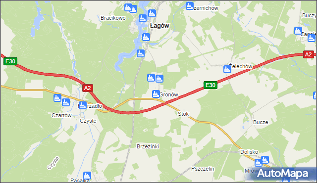 mapa Gronów gmina Łagów, Gronów gmina Łagów na mapie Targeo