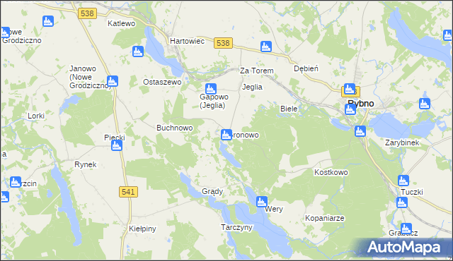 mapa Gronowo gmina Rybno, Gronowo gmina Rybno na mapie Targeo