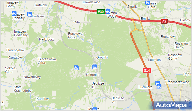 mapa Grotniki gmina Zgierz, Grotniki gmina Zgierz na mapie Targeo