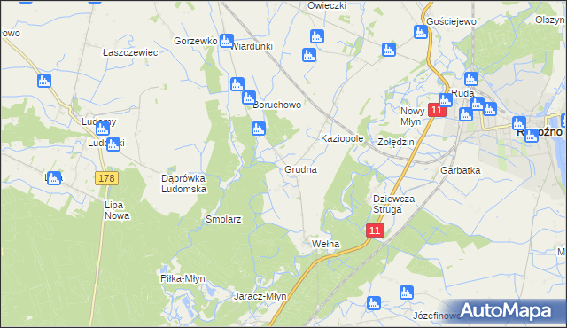 mapa Grudna gmina Rogoźno, Grudna gmina Rogoźno na mapie Targeo