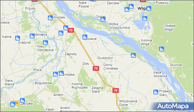 mapa Gruszczyn gmina Magnuszew, Gruszczyn gmina Magnuszew na mapie Targeo