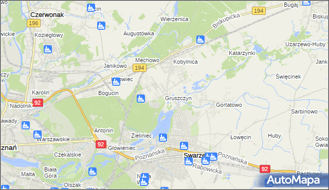 mapa Gruszczyn gmina Swarzędz, Gruszczyn gmina Swarzędz na mapie Targeo