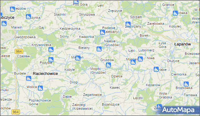 mapa Gruszów gmina Raciechowice, Gruszów gmina Raciechowice na mapie Targeo