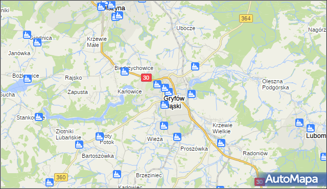 mapa Gryfów Śląski, Gryfów Śląski na mapie Targeo