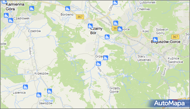 mapa Grzędy gmina Czarny Bór, Grzędy gmina Czarny Bór na mapie Targeo