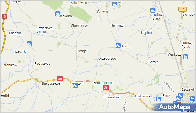 mapa Grzegorzów gmina Kondratowice, Grzegorzów gmina Kondratowice na mapie Targeo