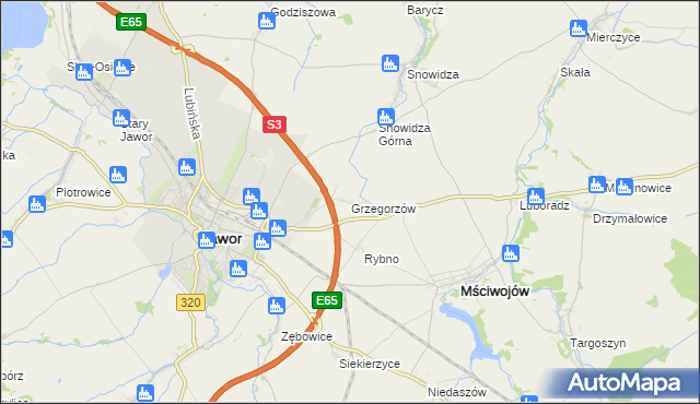 mapa Grzegorzów gmina Mściwojów, Grzegorzów gmina Mściwojów na mapie Targeo