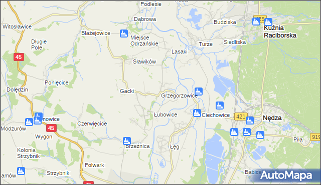 mapa Grzegorzowice gmina Rudnik, Grzegorzowice gmina Rudnik na mapie Targeo