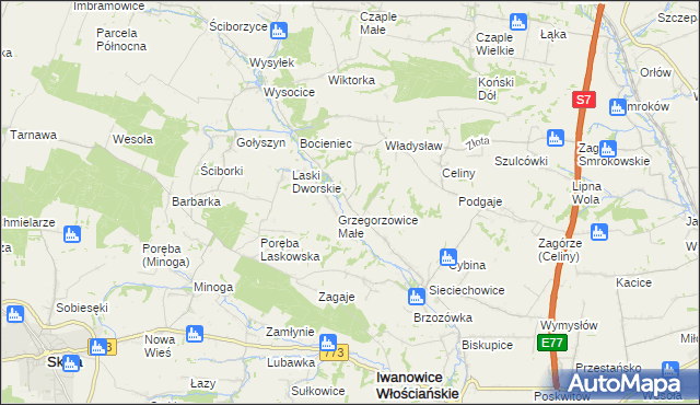 mapa Grzegorzowice Wielkie, Grzegorzowice Wielkie na mapie Targeo