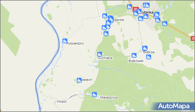 mapa Grzmiąca gmina Cybinka, Grzmiąca gmina Cybinka na mapie Targeo