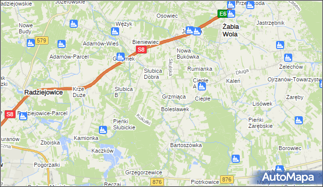 mapa Grzmiąca gmina Żabia Wola, Grzmiąca gmina Żabia Wola na mapie Targeo