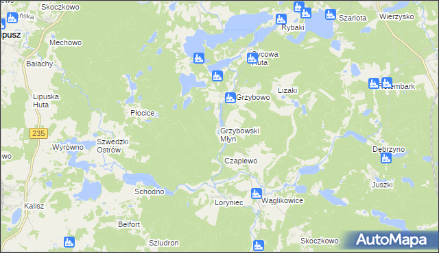 mapa Grzybowski Młyn, Grzybowski Młyn na mapie Targeo