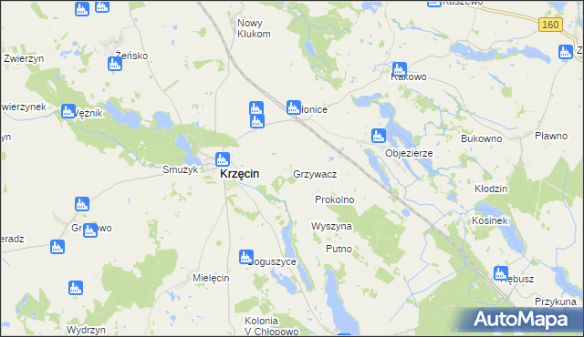 mapa Grzywacz gmina Krzęcin, Grzywacz gmina Krzęcin na mapie Targeo