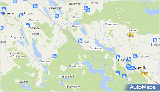 mapa Grzywna gmina Bierzwnik, Grzywna gmina Bierzwnik na mapie Targeo