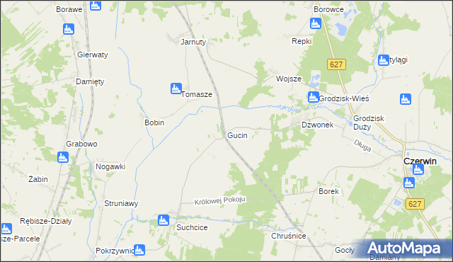 mapa Gucin gmina Czerwin, Gucin gmina Czerwin na mapie Targeo