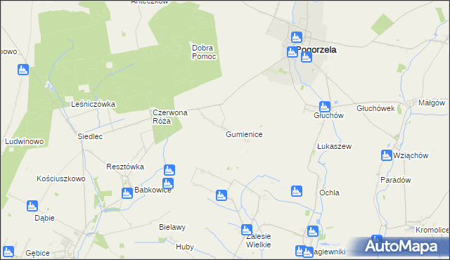 mapa Gumienice gmina Pogorzela, Gumienice gmina Pogorzela na mapie Targeo