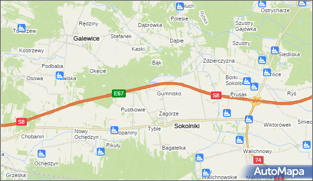 mapa Gumnisko gmina Sokolniki, Gumnisko gmina Sokolniki na mapie Targeo