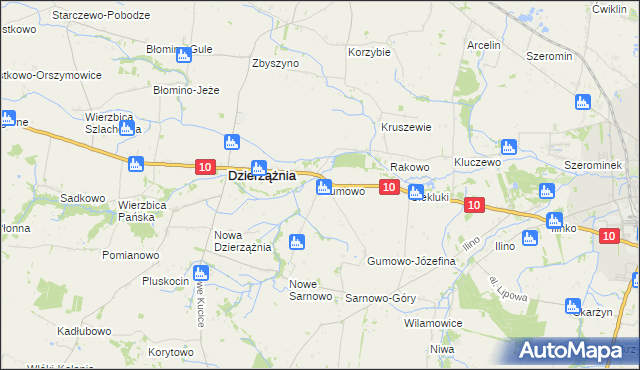 mapa Gumowo gmina Dzierzążnia, Gumowo gmina Dzierzążnia na mapie Targeo