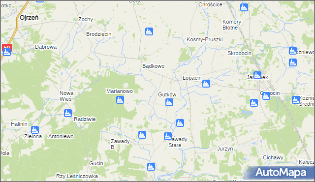 mapa Gutków gmina Sońsk, Gutków gmina Sońsk na mapie Targeo