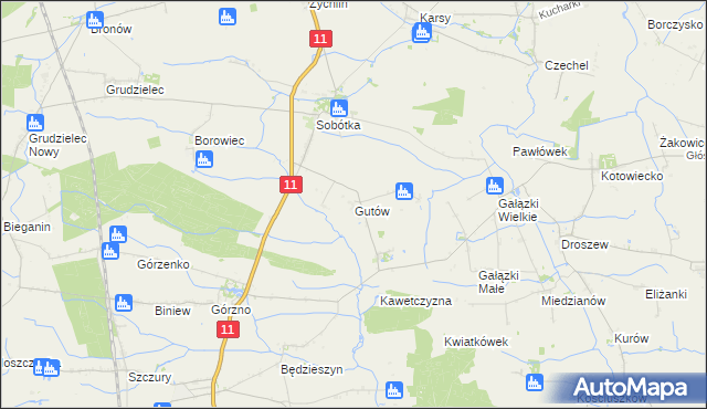 mapa Gutów gmina Ostrów Wielkopolski, Gutów gmina Ostrów Wielkopolski na mapie Targeo