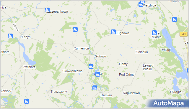 mapa Gutowo gmina Lubawa, Gutowo gmina Lubawa na mapie Targeo