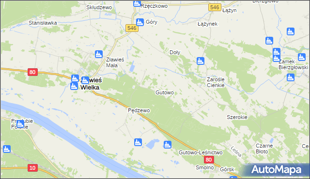 mapa Gutowo gmina Zławieś Wielka, Gutowo gmina Zławieś Wielka na mapie Targeo