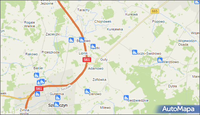 mapa Guty gmina Szczuczyn, Guty gmina Szczuczyn na mapie Targeo