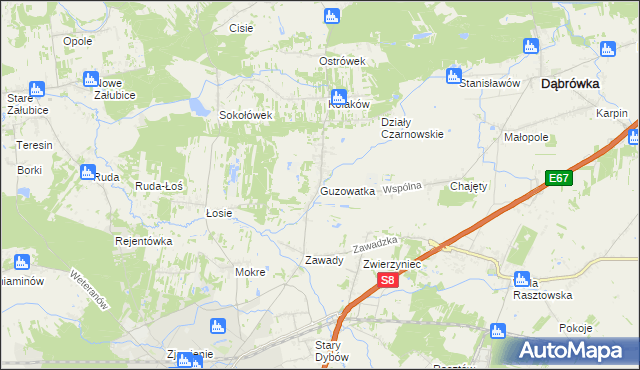 mapa Guzowatka gmina Dąbrówka, Guzowatka gmina Dąbrówka na mapie Targeo