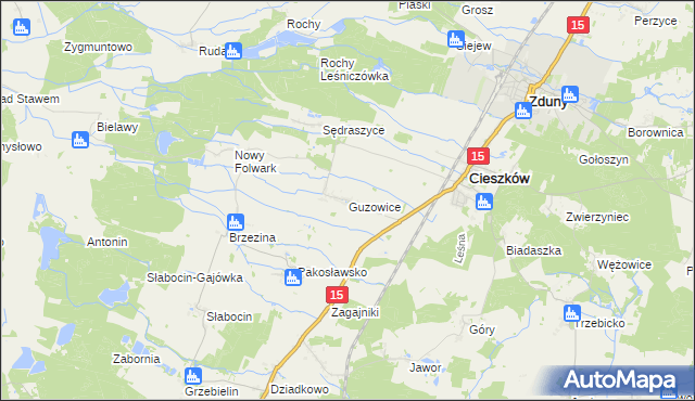 mapa Guzowice, Guzowice na mapie Targeo