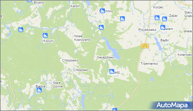 mapa Gwiazdowo gmina Barwice, Gwiazdowo gmina Barwice na mapie Targeo