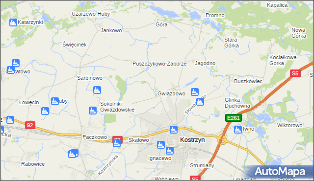 mapa Gwiazdowo gmina Kostrzyn, Gwiazdowo gmina Kostrzyn na mapie Targeo