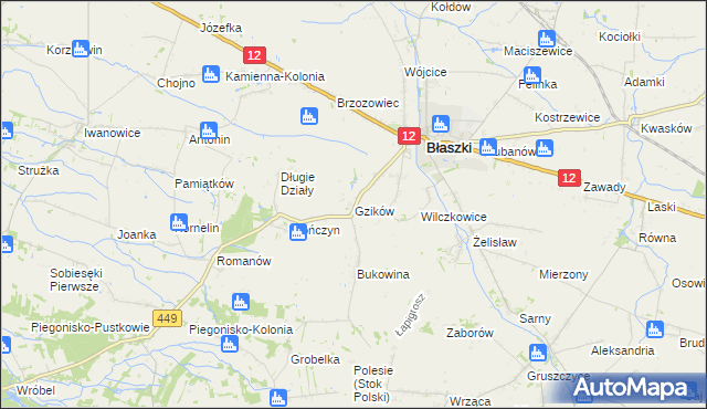 mapa Gzików, Gzików na mapie Targeo