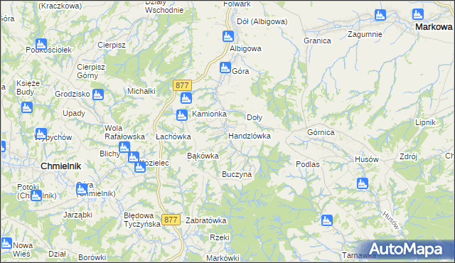 mapa Handzlówka, Handzlówka na mapie Targeo