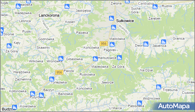 mapa Harbutowice gmina Sułkowice, Harbutowice gmina Sułkowice na mapie Targeo