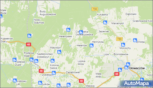 mapa Helenów gmina Głowaczów, Helenów gmina Głowaczów na mapie Targeo