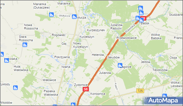 mapa Helenów gmina Rawa Mazowiecka, Helenów gmina Rawa Mazowiecka na mapie Targeo