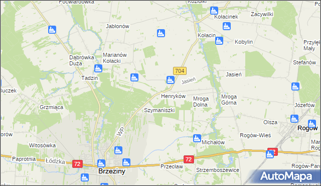 mapa Henryków gmina Brzeziny, Henryków gmina Brzeziny na mapie Targeo