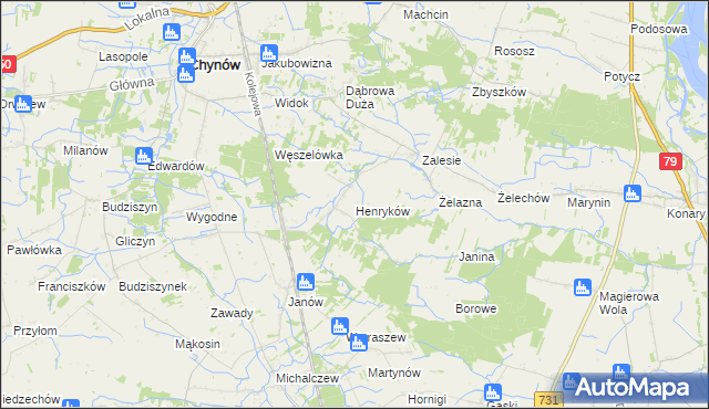 mapa Henryków gmina Chynów, Henryków gmina Chynów na mapie Targeo