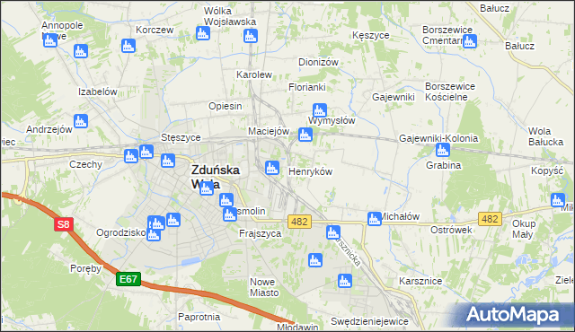 mapa Henryków gmina Zduńska Wola, Henryków gmina Zduńska Wola na mapie Targeo