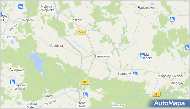 mapa Henrykowo gmina Orneta, Henrykowo gmina Orneta na mapie Targeo