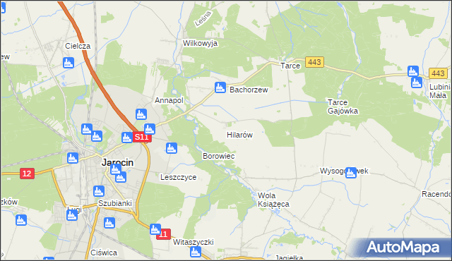 mapa Hilarów gmina Jarocin, Hilarów gmina Jarocin na mapie Targeo