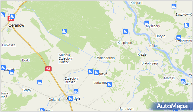 mapa Holendernia gmina Ceranów, Holendernia gmina Ceranów na mapie Targeo