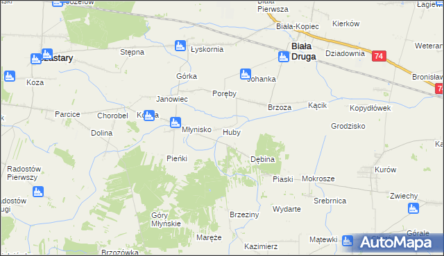 mapa Huby gmina Biała, Huby gmina Biała na mapie Targeo