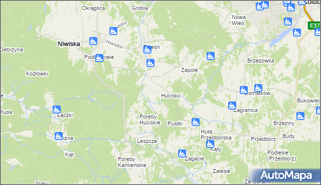 mapa Hucisko gmina Niwiska, Hucisko gmina Niwiska na mapie Targeo