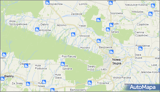 mapa Hucisko gmina Nowa Słupia, Hucisko gmina Nowa Słupia na mapie Targeo