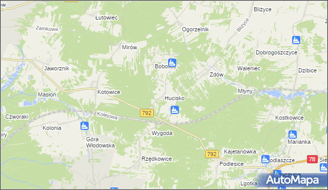 mapa Hucisko gmina Włodowice, Hucisko gmina Włodowice na mapie Targeo
