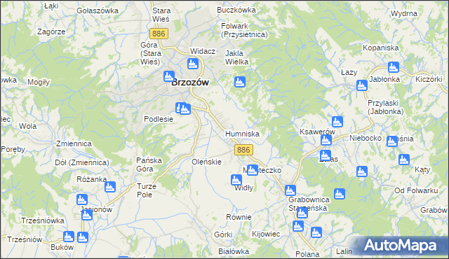 mapa Humniska, Humniska na mapie Targeo