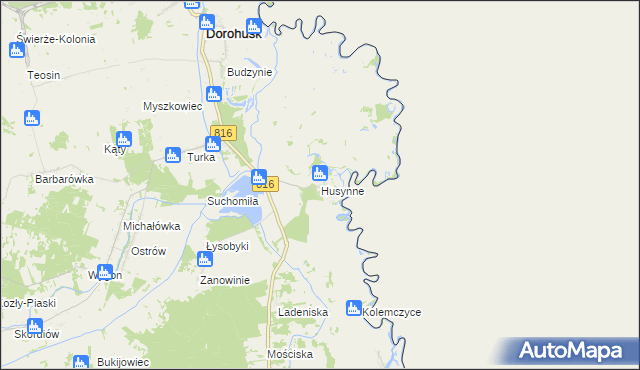 mapa Husynne gmina Dorohusk, Husynne gmina Dorohusk na mapie Targeo