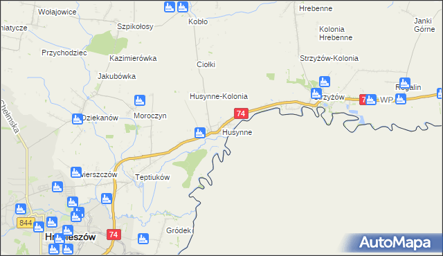 mapa Husynne gmina Hrubieszów, Husynne gmina Hrubieszów na mapie Targeo